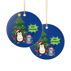 Bah Humbug Penguin & Grumpy Cat Ceramic Christmas Ornament