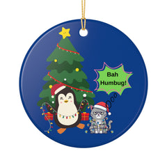 Bah Humbug Penguin & Grumpy Cat Ceramic Christmas Ornament