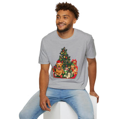 Christmas Golden Retriever Dog T-Shirt — Festive Tree & Presents Holiday Tee