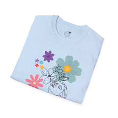 Floral Line Art Tee — Colorful Blossoms Graphic T-Shirt