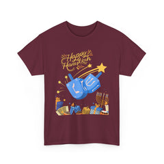 Hanukkah Blue Dreidel & Menorah Holiday Tee 2 design options
