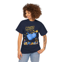 Hanukkah Blue Dreidel & Menorah Holiday Tee 2 design options