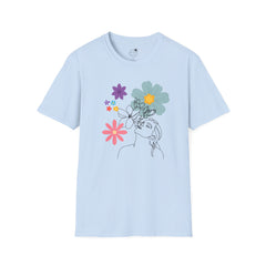 Floral Line Art Tee — Colorful Blossoms Graphic T-Shirt