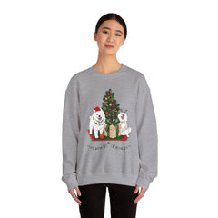 Christmas Samoyed Dogs Sweatshirt - Festive Tree & Gifts Holiday Crewneck