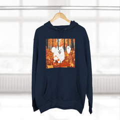 Autumn Samoyed Hoodie – Cute White Dog in Fall Leaves Fleece Pullover