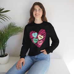 Heart Scribble with 'I Love You More' Candy HeartsCrewneck Sweatshirt