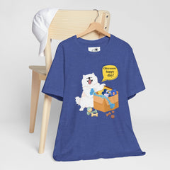 "Ohwoooo happy day!"  Happy Dog with treat delivery T‑Shirt — Pet Gift