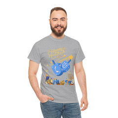 Hanukkah Blue Dreidel & Menorah Holiday Tee 2 design options