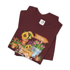 Spring Garden Tee — Cute Bunny & Flower Pots Graphic T-Shirt