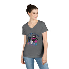 Coming Unraveled Cats V-Neck T-Shirt — Cute Knitting Cat Graphic Tee for Cat Lovers