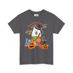 Halloween Witchy Samoyed — Cute Spooky Pumpkin Cauldron Tee