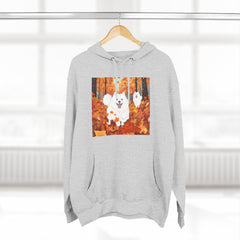 Autumn Samoyed Hoodie – Cute White Dog in Fall Leaves Fleece Pullover