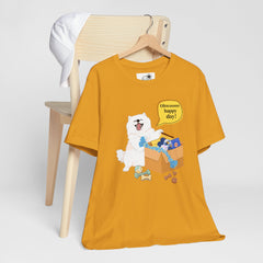 "Ohwoooo happy day!"  Happy Dog with treat delivery T‑Shirt — Pet Gift