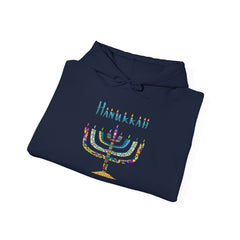 Hanukkah Menorah Hoodie — Festive Glitter Menorah Sweatshirt