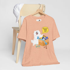 "Ohwoooo happy day!"  Happy Dog with treat delivery T‑Shirt — Pet Gift