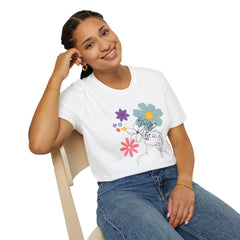 Floral Line Art Tee — Colorful Blossoms Graphic T-Shirt