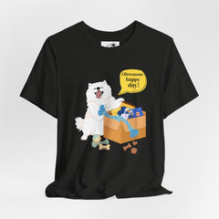 "Ohwoooo happy day!"  Happy Dog with treat delivery T‑Shirt — Pet Gift