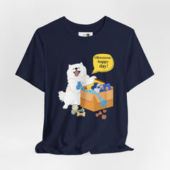"Ohwoooo happy day!"  Happy Dog with treat delivery T‑Shirt — Pet Gift