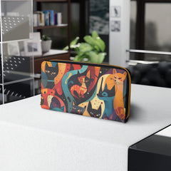 Cat Pattern Zipper Wallet — Colorful Retro Feline Print Wallet