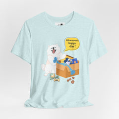 "Ohwoooo happy day!"  Happy Dog with treat delivery T‑Shirt — Pet Gift