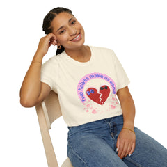 Two Halves Make Us Whole Broken Heart T-Shirt — Cute Split-Heart Couple Tee