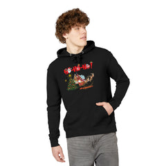 Christmas Santa Sleigh Hoodie — "Ho Ho Ho!" Off We Goooo! Holiday Sweatshirt with Tree & Reindeer