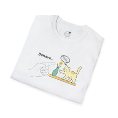 Cat-Attitude"Behave" T-Shirt — Funny Illustration Tee for Cat Lovers