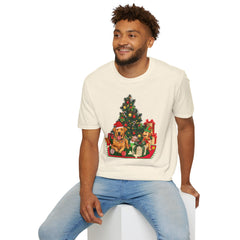 Christmas Golden Retriever Dog T-Shirt — Festive Tree & Presents Holiday Tee