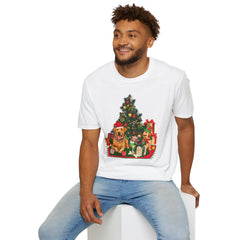 Christmas Golden Retriever Dog T-Shirt — Festive Tree & Presents Holiday Tee