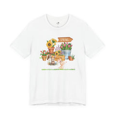 Spring Garden Tee — Cute Bunny & Flower Pots Graphic T-Shirt