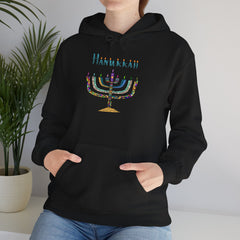 Hanukkah Menorah Hoodie — Festive Glitter Menorah Sweatshirt