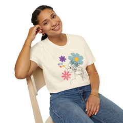 Floral Line Art Tee — Colorful Blossoms Graphic T-Shirt