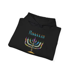 Hanukkah Menorah Hoodie — Festive Glitter Menorah Sweatshirt