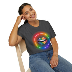 Rainbow Lips T-Shirt — Pride LGBT Neon Circle Graphic Tee