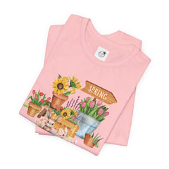 Spring Garden Tee — Cute Bunny & Flower Pots Graphic T-Shirt
