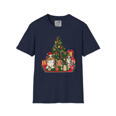 Christmas Australian Shepherd Dogs T-Shirt — Festive Tree & Presents Holiday Tee