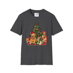 Christmas Golden Retriever Dog T-Shirt — Festive Tree & Presents Holiday Tee