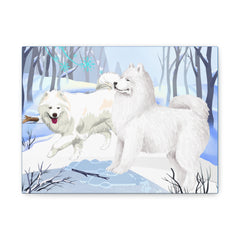 White Samoyed Winter Canvas Print — Matte Stretched Samoyed Dog Wall Art