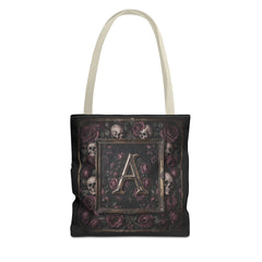 Gothic Monogram 'A' Tote Bag - Skull & Rose All-Over Print
