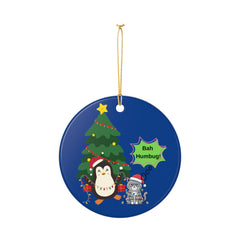 Bah Humbug Penguin & Grumpy Cat Ceramic Christmas Ornament