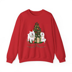Christmas Samoyed Dogs Sweatshirt - Festive Tree & Gifts Holiday Crewneck