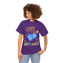 Hanukkah Blue Dreidel & Menorah Holiday Tee 2 design options