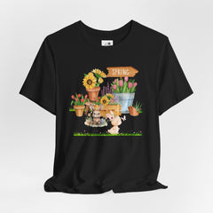 Spring Garden Tee — Cute Bunny & Flower Pots Graphic T-Shirt