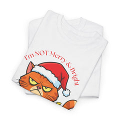 Grumpy Cat tangled in Christmas Lights T-Shirt – "I'm NOT Merry A Right!" Holiday Tee