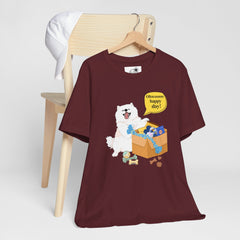 "Ohwoooo happy day!"  Happy Dog with treat delivery T‑Shirt — Pet Gift