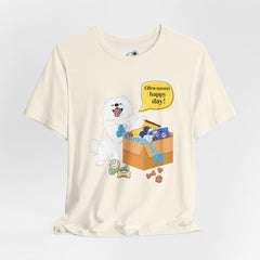 "Ohwoooo happy day!"  Happy Dog with treat delivery T‑Shirt — Pet Gift