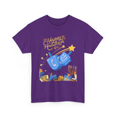 Hanukkah Blue Dreidel & Menorah Holiday Tee 2 design options