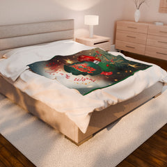 Happy Holidays Velvet Throw Blanket — Joy to the World Christmas Plush Blanket