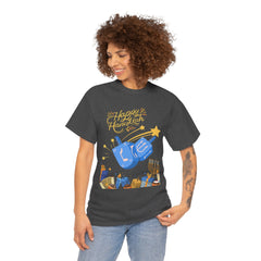Hanukkah Blue Dreidel & Menorah Holiday Tee 2 design options