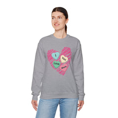 Heart Scribble with 'I Love You More' Candy HeartsCrewneck Sweatshirt